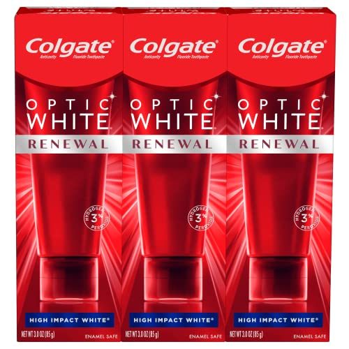 Colgate Optic White Renewal Teeth Whitening Toothpaste, High Impact White, 3 Oz, 3 Pack