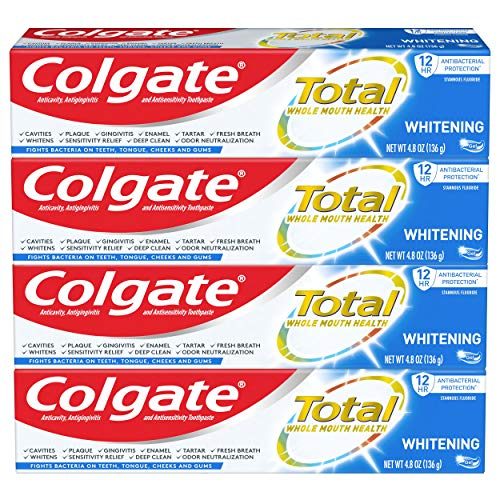 Colgate Total Whitening Toothpaste Gel with Stannous Fluoride and Zinc, Original, Whitening Mint, 19.2 Ounce (Pack of 4)