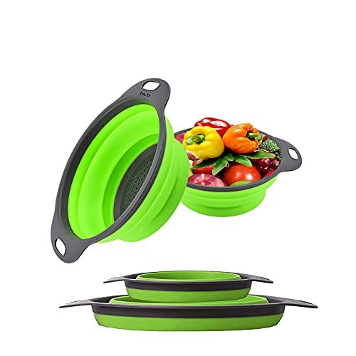 Collapsible colander, 2 foldable kits, DLD Food Grade Silicone Kitchen Strainer Space-saving foldable filter colander, sizes 8