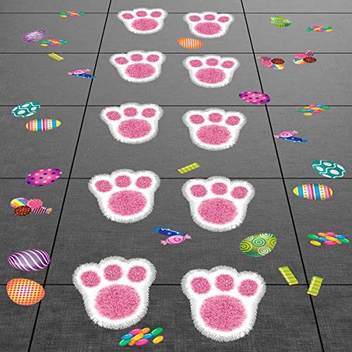 Colonel Pickles Novelties Easter Decorations Bunny Footprints Kit – 80 Total Paw Print Egg & Candy Floor Decals