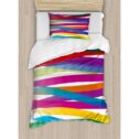 Colorful Twin Size Duvet Cover Set, Multicolor Ribbon Style Abstract Design Vivid Rainbow Pattern Artistic Expression, Decorative 2 Piece Bedding...