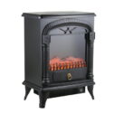 Comfort Zone 1,500-Watt Electric Fireplace Stove Heater with Realistic 3D Flame Effect, Stay-Cool Housing, and Overheat Protection, Black