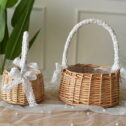 Conditiclusy Wicker Rattan Flower Basket, Willow Handwoven Basket with Handle and Plastic Insert, Easter Eggs Candy Basket Wedding Flower Girl...