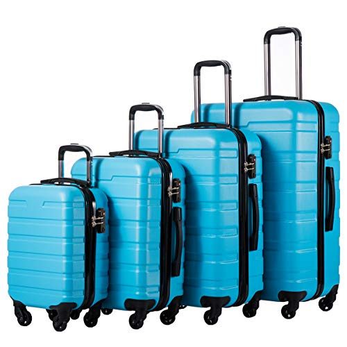COOLIFE Luggage 4 Piece Set Suitcase Spinner Hardshell Lightweight TSA Lock (Family Set-Sky Blue)