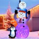 Coolmade 6ft Christmas Inflatables Snowman and Penguins with Rotating Colorful Led Light Blow Up Yard Decorations for Indoor Outdoor Christmas...