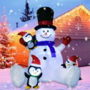 Coolmade 8ft Height Christmas Inflatable Snowman and Penguins with Colorful Rotating Led Lights Blow up Outdoor Yard Decoration