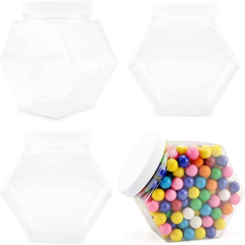 Cornucopia Plastic Hexagon Shaped Jars (4-Pack, 30oz); Value-Pack of Containers for Candy, Snacks, Gifts and Storage, 2 1/2 Cup Capacity,...