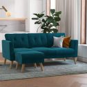 CosmoLiving Gloria Upholstered Sofa Sectional with Detachable Ottoman and Reversible Design, Blue Velvet