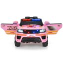 Costway 12V Kids Police Ride On Car RC Electric Truck w/LED Lights & Siren Pink