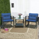 Costway 3PCS Patio Rattan Furniture Set Rocking Chairs Cushioned Sofa Navy