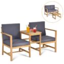 Costway 3PCS Patio Table Chairs Set Solid Wood Garden Furniture