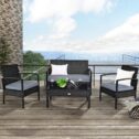 Costway 4PCS Outdoor Patio Rattan Furniture Set Cushioned Sofa Coffee Table Garden Deck