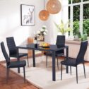 Costway 5 Piece Kitchen Dining Set Glass Metal Table and 4 Chairs Breakfast Furniture