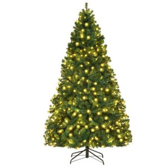 Costway 7Ft/7.5Ft/8Ft Pre-Lit PVC Christmas Tree Hinged 300/400/430 Lights