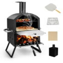 Costway 2-Layer Pizza Oven Wood Fired Pizza Grill Outside Pizza Maker with Waterproof Cover