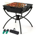 Costway 3-in-1 Portable Charcoal Grill Folding Camping Fire Pit with Carrying Bag & Gloves Coffee