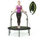 Costway 40'' Foldable Trampoline Fitness Rebounder with Resistance Bands Adjustable Home Green