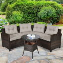 Costway 4PCS Outdoor Patio Rattan Furniture Set Cushioned Sofa Table