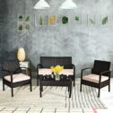 Costway 4PCS Patio Rattan Conversation Furniture Set Cushioned Seat Glass Table