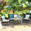 Costway 4PCS Patio Rattan Furniture Set Outdoor Conversation Set Coffee Table w/Cushions