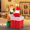 Costway 5 FT Christmas Inflatable Liftable Santa Claus Climbing Chimney Reindeer on Gift