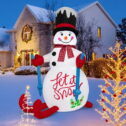 Costway 6FT Inflatable Christmas Skiing Snowman Blow up Party Decoration with LED Lights