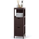 Costway Bathroom Floor Cabinet Side Wooden Storage Organizer with Removable Drawers Brown