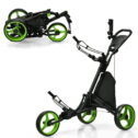 Costway Golf Push Cart, 3 Wheels, Aluminum Frame, Adjustable Handle, Green