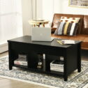 Costway Lift Top Coffee Table w/ Hidden Compartment and Storage Shelves Black