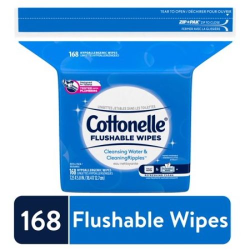 Cottonelle Flushable Wet Wipes, 1 Refill Pack, 168 Hypoallergenic Wipes, Alcohol-Free