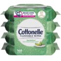 Cottonelle GentlePlus Flushable Wet Wipes with Aloe & Vitamin E, Adult Wet Wipes Large, 4 Flip-Top Packs (168 Total Wipes)