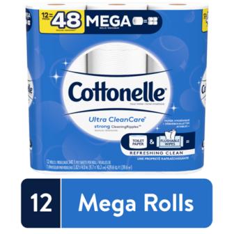 Cottonelle Ultra Cleancare Toilet Paper, 12 Mega Rolls (=48 Regular Rolls)