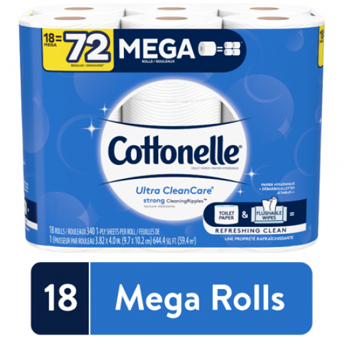Cottonelle Ultra CleanCare Toilet Paper, 18 Mega Rolls (=72 Regular Rolls)