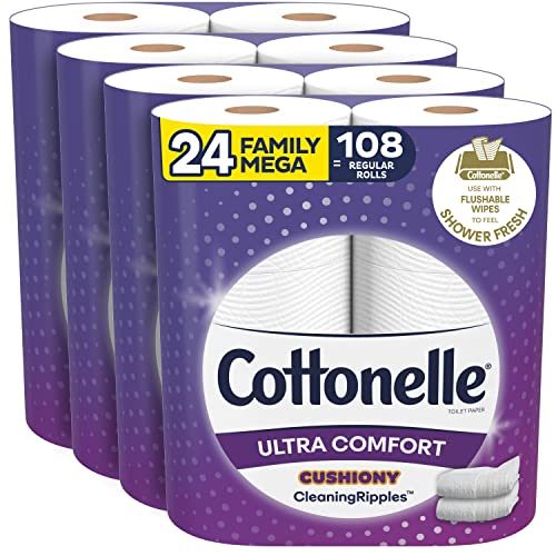 Cottonelle Ultra Comfort Toilet Paper with Cushiony CleaningRipples Texture, 24 Family Mega Rolls (24 Family Mega Rolls = 108 regular...