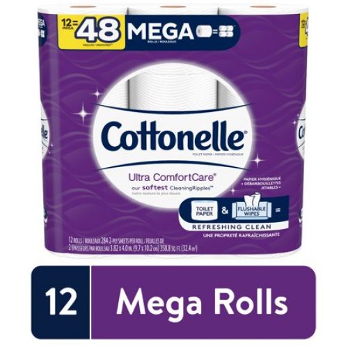 Cottonelle Ultra ComfortCare Toilet Paper, 12 Mega Rolls (=48 Regular Rolls)