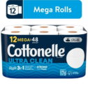 Cottonelle Ultra Clean Toilet Paper, 12 Mega Rolls, 312 Sheets per Roll (3,744 Total)