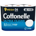 Cottonelle Ultra Clean Toilet Paper, Strong Toilet Tissue, 9 Mega Rolls (9 Mega Rolls = 36 Regular Rolls), 312 Sheets...
