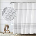 Cotton Fabric Shower Curtain White Gray Woven Striped 72 x 72 inches,Farmhouse Shabby Chic Striped Minimalist Bathroom Decor