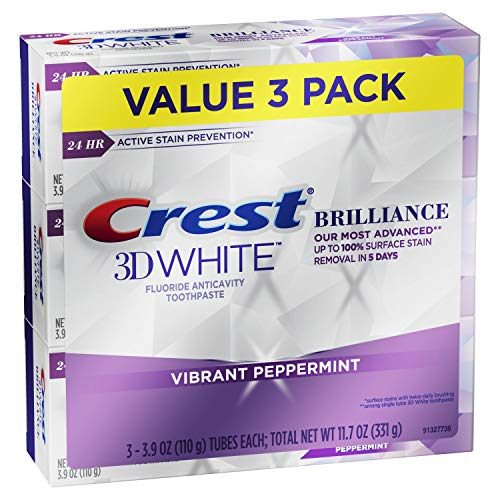 Crest 3D White Brilliance Toothpaste, Vibrant Peppermint, 3.9 Oz (Pack of 3)