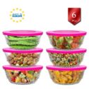 Crystal Clear Glass Food Storage Containers Set of 6, Medium Round Condiment Serving Bowls with Lid, 11.7 oz