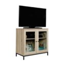 Curiod 2-Door Glass-Fronted Wooden Display Cabinet or TV Stand, Charter Oak Finish