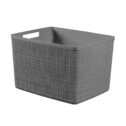 Curver Jute Large Basket, Plastic Storage Bin, Grey Flannel