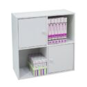 Darrin 2 Open Cube Shelves & 2 Cabinet Bookcase Storage Organizer, White Wood, Contemporary