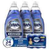 Dawn Dish Soap Platinum Dishwashing Liquid + Non-Scratch Sponges for Dishes, Refreshing Rain Scent, Includes 3x24oz + 2 Sponges (Packaging May Vary) Subscribe And Save