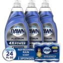 Dawn Dish Soap Platinum Dishwashing Liquid + Non-Scratch Sponges For Dishes, Refreshing Rain Scent, Includes 3X24oz + 2 Sponges (Packaging...
