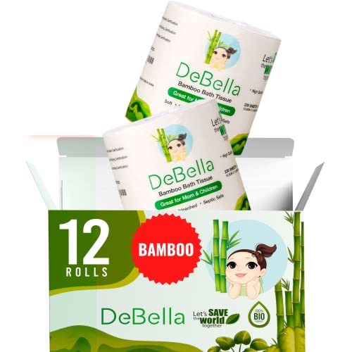 DeBella - (4 PLY) 100% Tree Free Bamboo Toilet Paper Bulk, Unbleached, Septic Safe, Eco Friendly, Ultra Soft - Bath...