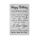 Degasken Husband Birthday Card from Wife, Happy Birthday Husband Gifts for Him Men Unique, Metal Engraved Wallet Card