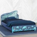 Delta Children Shark Upholstered Twin Bed, Blue