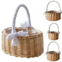 Dengjunhu Wicker Rattan Flower Basket, Willow Handwoven Basket with Handle and Plastic Insert, Easter Eggs Candy Basket Wedding Flower Girl...