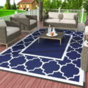 DEORAB 6'x9' Outdoor Rug Patio Clearance Straw Plastic Mat Deck Porch Camper Balcony Blue White